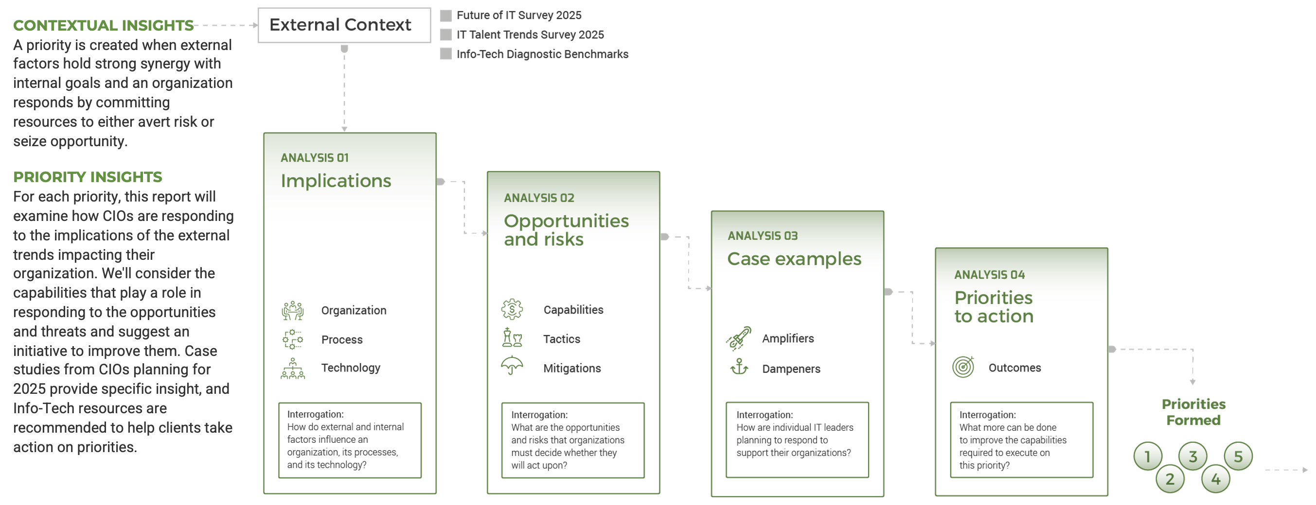 Analyze contextual and priority insights with their implications, opportunities and risks, case examples, and priorities to action.